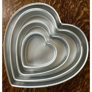 Vintage WILTON HEART Wedding Valentines 4-Tier Cake Pan Set  6", 9", 12", 14"